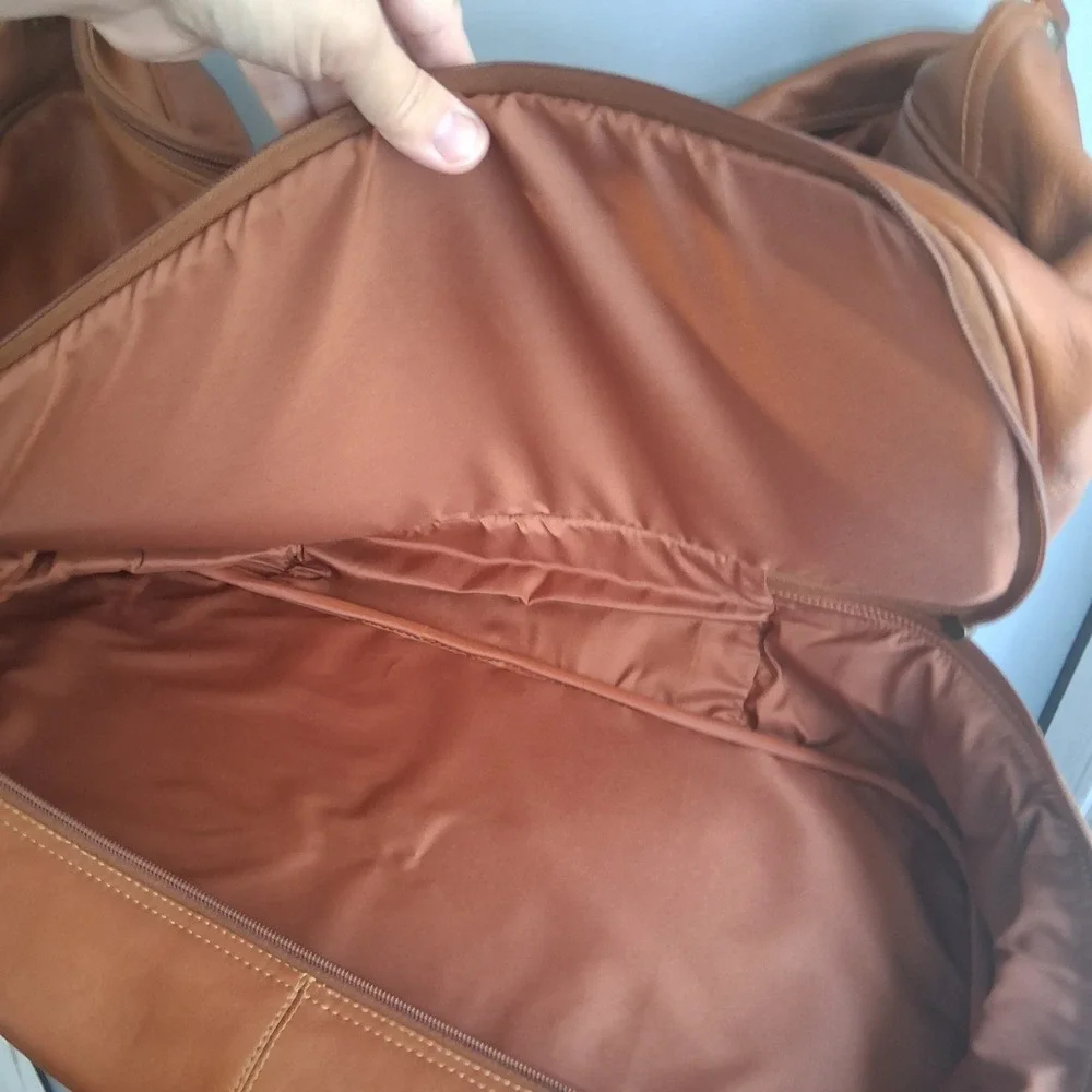 Piel Leather Large Duffel Weekender Bag Saddle Cognac Brown stardust